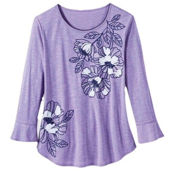 Shabby Chic Alfred Dunner S Beaded &Embroidered  Fairycore Knit Top BellSleeve - Picture 2 of 5